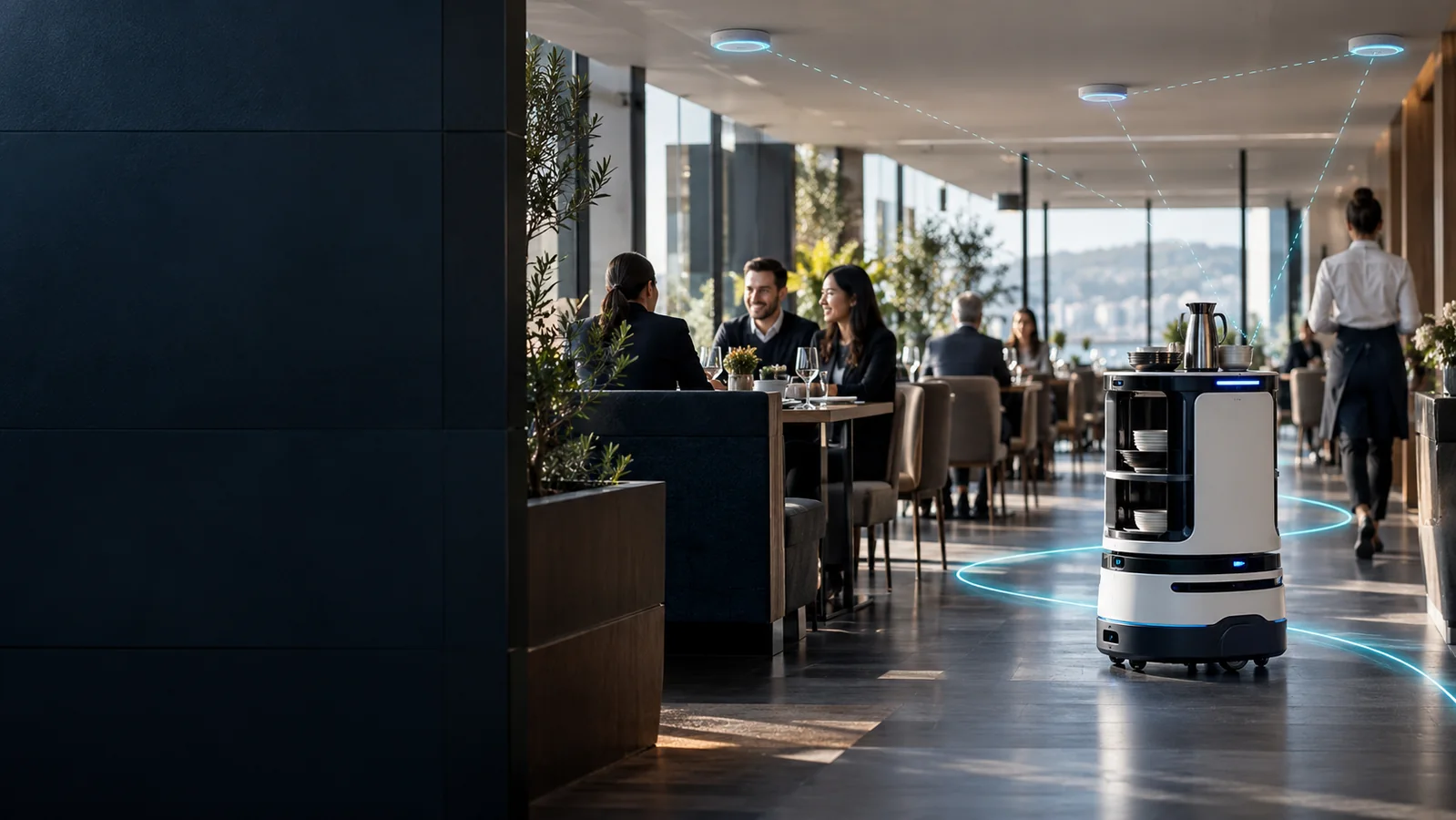 Robot de service connecté au réseau Wi-Fi professionnel